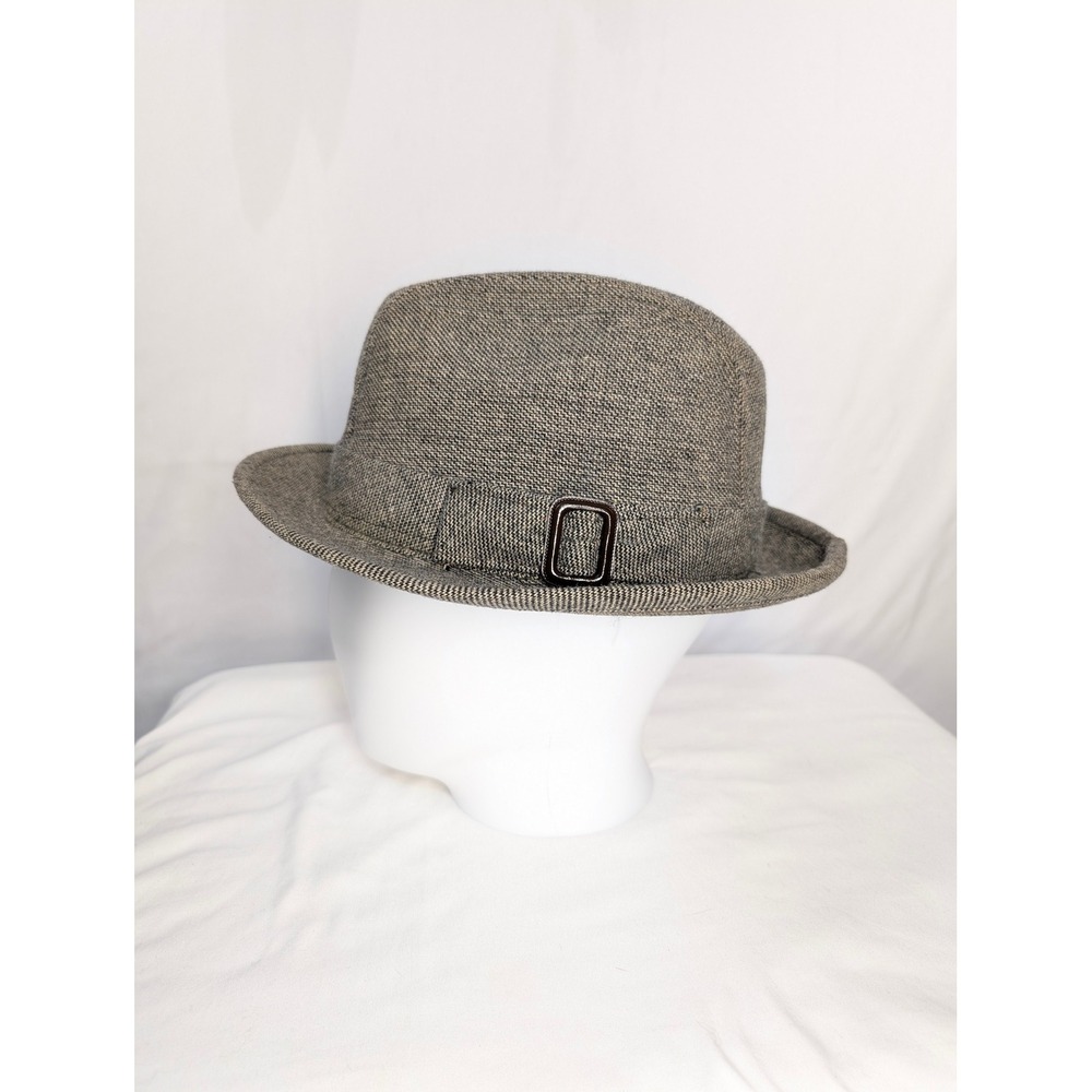 Vintage Kanyon Road Fedora‎ Hat Mens 7 3/8 Grey Tweed Buckle Detail